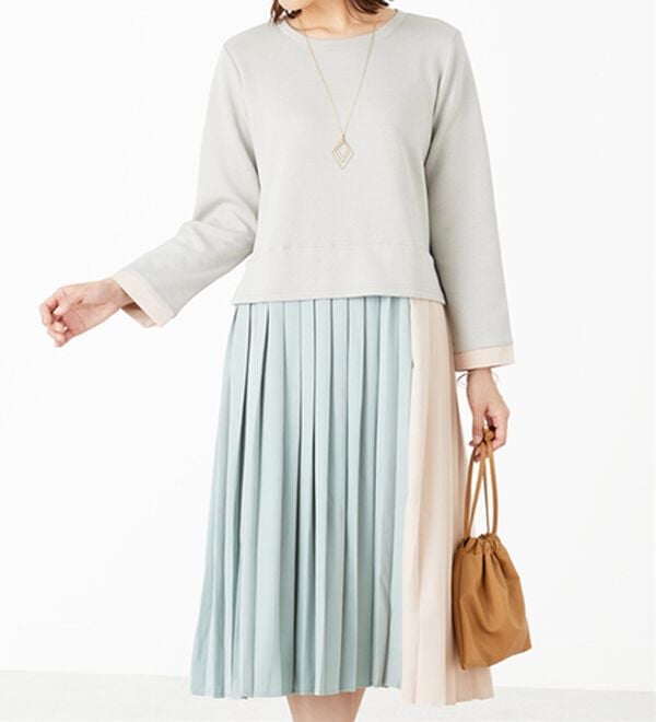 BELLUNA（ベルーナ）の「【Ｌａｇｒｉｌｕａ】配色プリーツ使いドッキングワンピース（ドッキングワンピース）」｜詳細画像