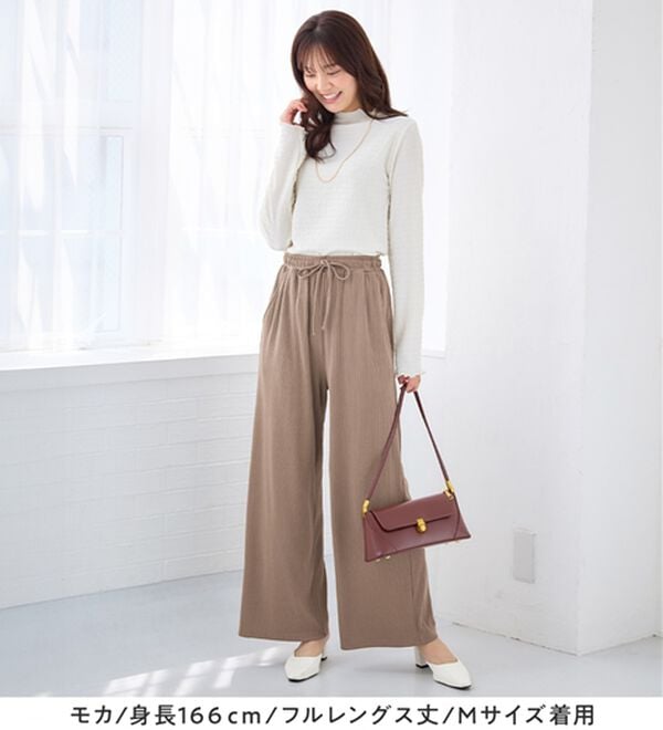 alotta（アロッタ）の「【選べる丈】のびのびストレッチリブワイドパンツ（クロップドパンツ）」｜詳細画像