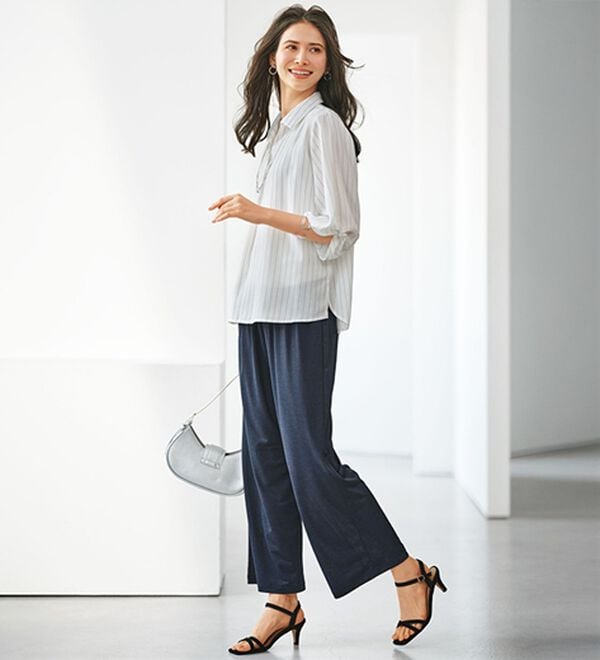 BELLUNA（ベルーナ）の「涼感さらさらスラブ調ワイドパンツ（ワイドパンツ・ガウチョ）」｜詳細画像