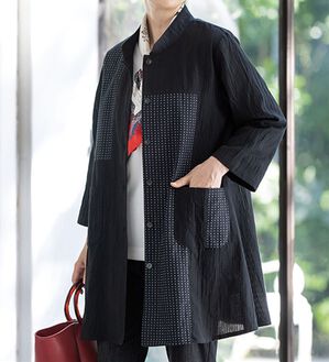 ルフラン（ルフラン）の「日本製　久留米織綿１００％切替ブラウス（ブラウス）」｜黒系