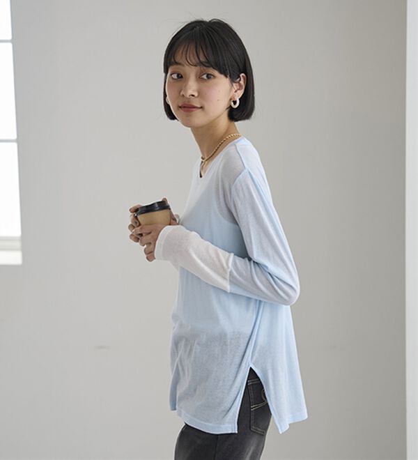 BELLUNA（ベルーナ）の「綿１００％配色シアープルオーバー（カットソー）」｜詳細画像