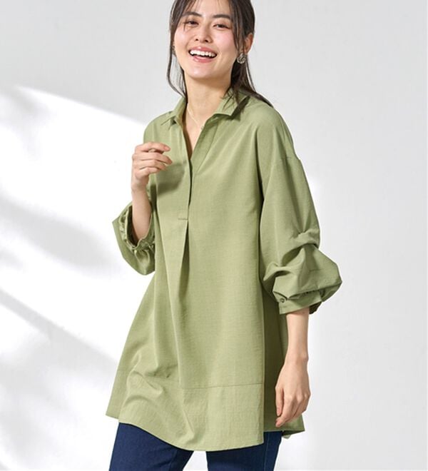 BELLUNA（ベルーナ）の「麻調素材袖タックデザインシャツチュニック（チュニック）」｜詳細画像