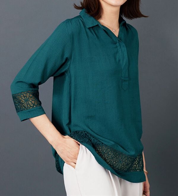 BELLUNA（ベルーナ）の「袖＆裾レースデザインシャツチュニック（チュニック）」｜詳細画像