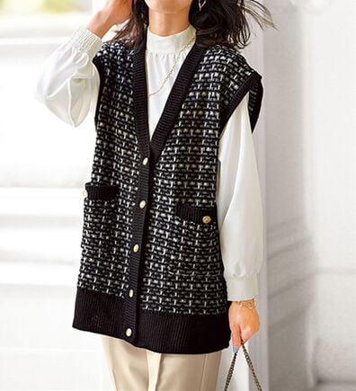 BELLUNA（ベルーナ）の「ツイード調ニット素材Ｖネックデザインジレ（ジレ）」