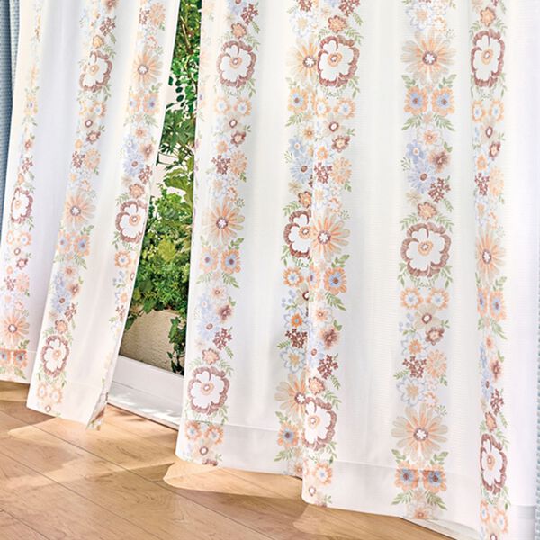 「おしゃれな柄の多機能レースカーテン（レースカーテン）」｜ストライプフラワー