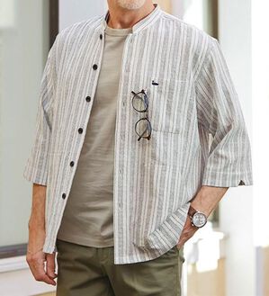 「＜デコイ＞大人の涼感ドビー柄シャツアウター（メンズシャツ）」｜詳細画像