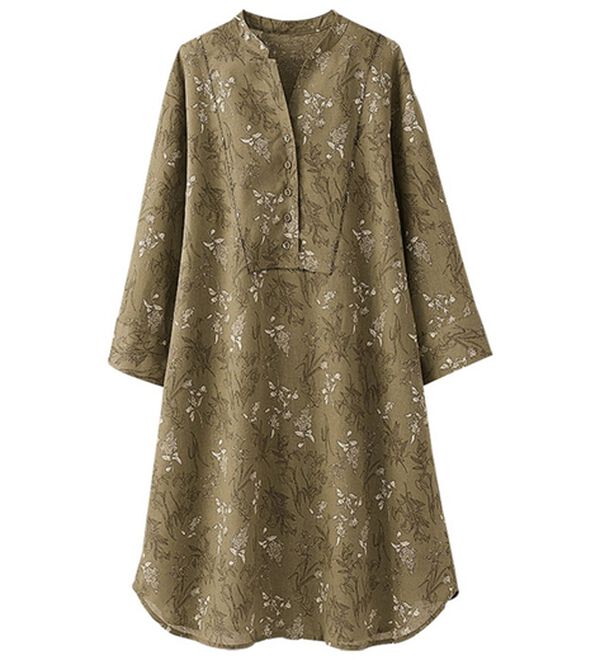 BELLUNA（ベルーナ）の「コットンリネンプリントチュニック（チュニック）」｜モカ系