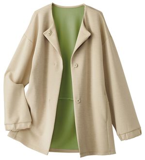 BELLUNA（ベルーナ）の「＜ａｉｒｙ　ｊｅｒｓｅｙ＞配色コクーンジャケット（ノーカラージャケット）」｜ライトベージュ系