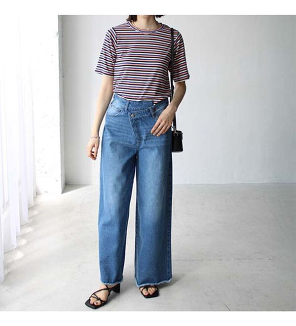 GeeRA（ジーラ）の「マルチボーダー５分袖リブカットソー（カットソー）」｜詳細画像