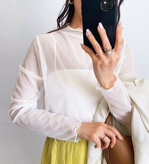 BELLUNA（ベルーナ）の「【低身長さん向け】ドット柄チュールインナー（カットソー）」｜詳細画像