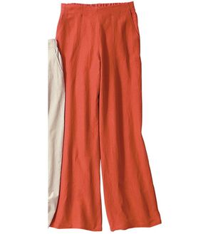 VINNO（ヴィノ）の「リネン混ストレッチ冷感ワイドパンツ（ワイドパンツ・ガウチョ）」｜テラコッタ