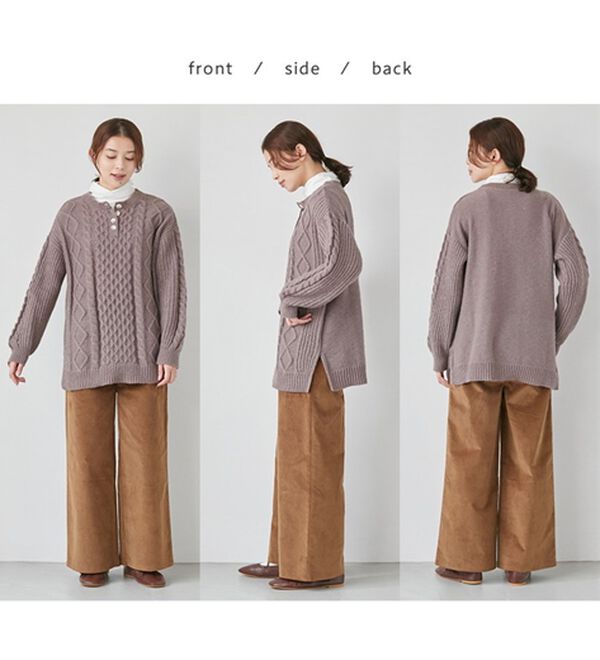 Viola e Viola（ヴィオラ エ ヴィオラ）の「ケーブル柄ヘンリーネックニットチュニック（ニット・セーター）」｜詳細画像