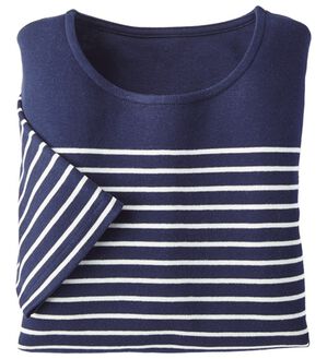 BELLUNA（ベルーナ）の「ハピネスコットン１００％なめらかボーダープルオーバー（カットソー）」｜ネイビー／白