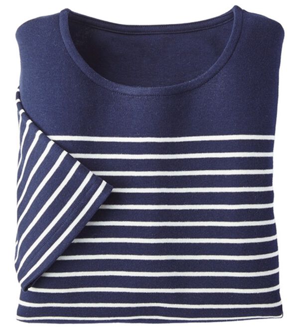 BELLUNA（ベルーナ）の「ハピネスコットン１００％なめらかボーダープルオーバー（カットソー）」｜ネイビー／白