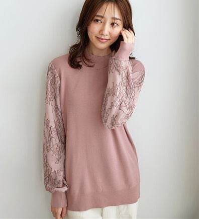 BELLUNA（ベルーナ）の「袖レースデザインニットプルオーバー（ニット・セーター）」