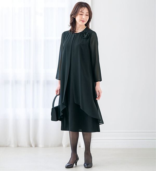 ルフラン（ルフラン）の「アイロンいらず重ね着風ワンピース（ブラックフォーマル（喪服・礼服））」｜黒