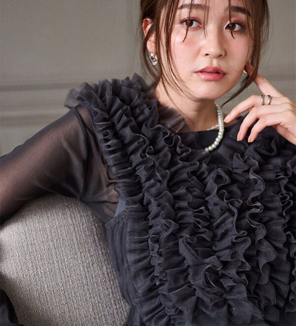 RANAN（ラナン）の「＜３点セット＞チュールフリルベストフレアワンピース（その他ワンピース）」｜詳細画像