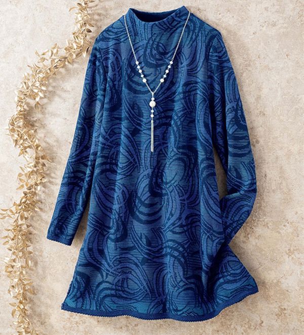 ルフラン（ルフラン）の「日本製幾何柄ジャカードニットチュニック（チュニック）」｜ブルー系