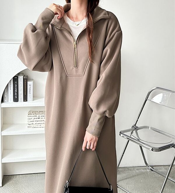 GeeRA（ジーラ）の「ハーフジップハイネック裏起毛ワンピース（カットソーワンピース）」｜詳細画像