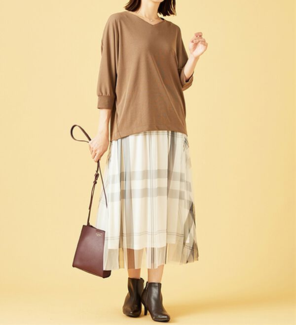 BELLUNA（ベルーナ）の「チュール素材上品プリントフレアースカート（ロングスカート）」｜詳細画像