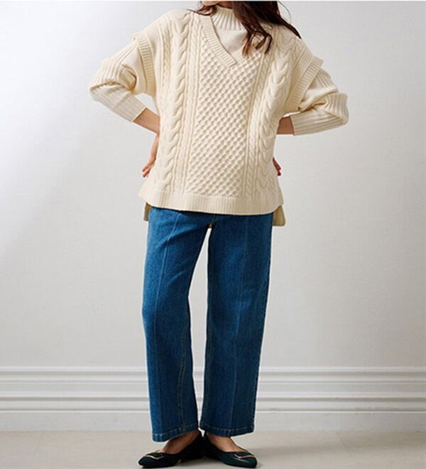 RANAN（ラナン）の「＜４つの機能付＞ケーブル柄ニットベスト（ベスト）」｜詳細画像