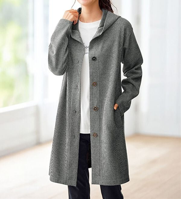 BELLUNA（ベルーナ）の「ニット見え素材フードカーディガン（その他カーディガン）」｜杢グレー