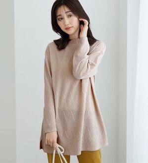 BELLUNA（ベルーナ）の「ふんわりジャカード素材ハイネックチュニック（チュニック）」｜詳細画像