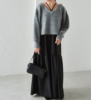 RANAN（ラナン）の「シャギーニット&times;キャミワンピースセット（その他ワンピース）」｜グレー／ブラック