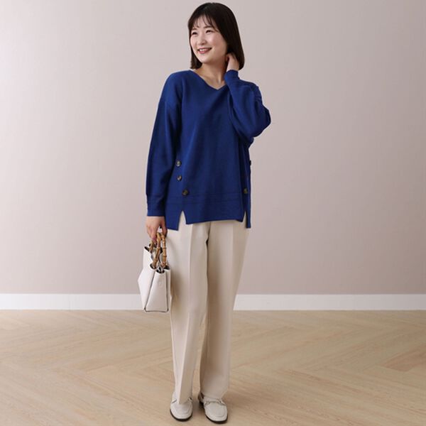 BELLUNA（ベルーナ）の「ミラノリブサイドボタン使いプルオーバー（ニット・セーター）」｜詳細画像