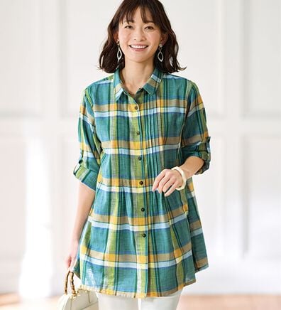 BELLUNA（ベルーナ）の「＜インド製＞綿素材チェック柄チュニック（チュニック）」