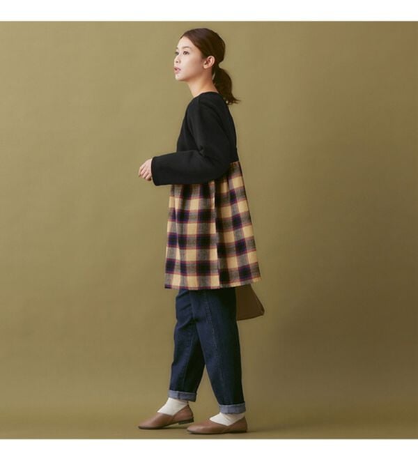 Viola e Viola（ヴィオラ エ ヴィオラ）の「裏起毛チェック柄切替チュニック（チュニック）」｜詳細画像