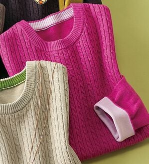 ルフラン（ルフラン）の「イージーケア！綿混ケーブルニット（ニット・セーター）」｜ピンク