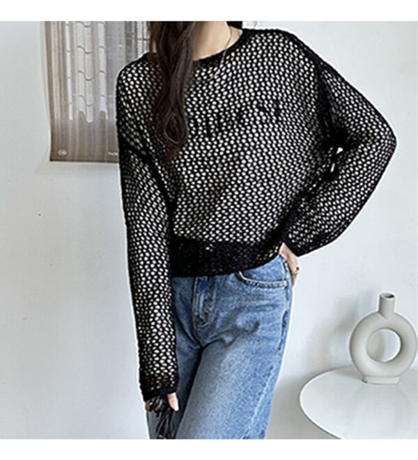 GeeRA（ジーラ）の「透かし編みメッシュニットプルオーバー（ニット・セーター）」｜詳細画像