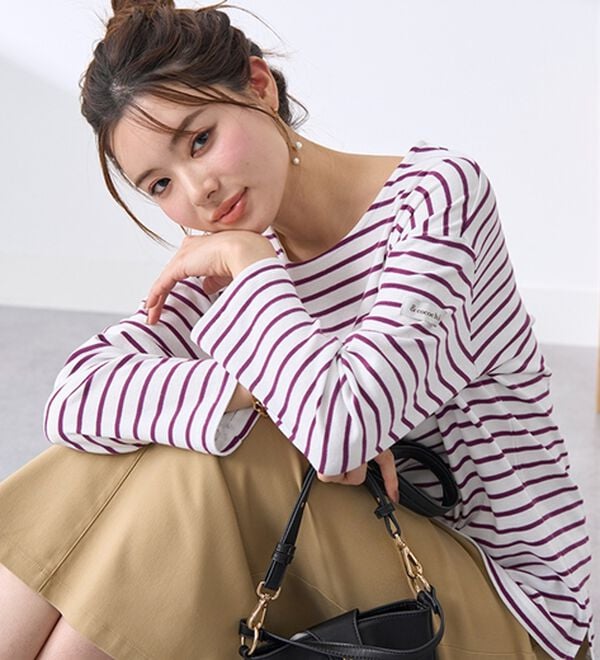 BELLUNA（ベルーナ）の「 ＜＆ｃｏｃｏｃｈｉ＞ハピネスコットン１００％ボーダープルオーバー（カットソー）」｜詳細画像