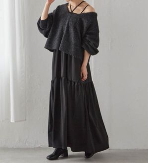 RANAN（ラナン）の「シャギーニット&times;キャミワンピースセット（その他ワンピース）」｜チャコール／ブラック