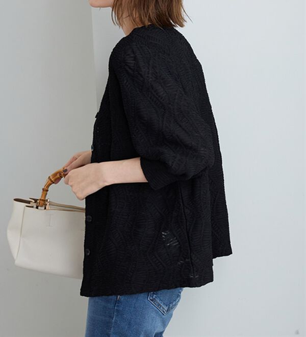 BELLUNA（ベルーナ）の「波柄シアージャカード素材カーディガン（ニットカーディガン）」｜詳細画像