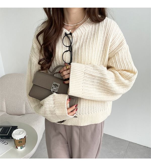 GeeRA（ジーラ）の「ラーベン編モヘアタッチニットトップス（ニット・セーター）」｜詳細画像