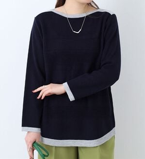BELLUNA（ベルーナ）の「ミラノリブ配色ニットプルオーバー（ニット・セーター）」｜ネイビー系
