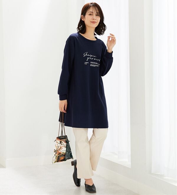 BELLUNA（ベルーナ）の「【快適Ｌａｂ．】裏起毛ジャカード素材ロゴワンピース（カットソーワンピース）」｜詳細画像