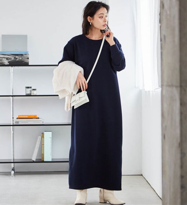 選べる2丈】裏起毛シンプルバックスリットワンピース - ベルーナ【公式】