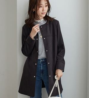 BELLUNA（ベルーナ）の「スエード調ノーカラーロング丈ジャケット（ノーカラージャケット）」｜ダークブラウン