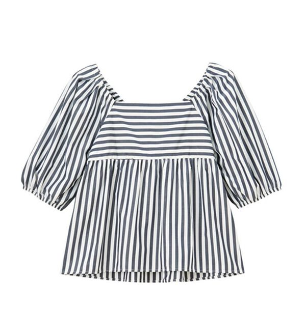 GeeRA（ジーラ）の「スクエアネックストライプ切替ブラウス（ブラウス）」｜詳細画像