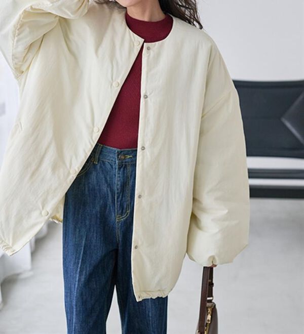 RANAN（ラナン）の「ノーカラーオーバーサイズ中わたブルゾン（ハーフコート）」｜詳細画像