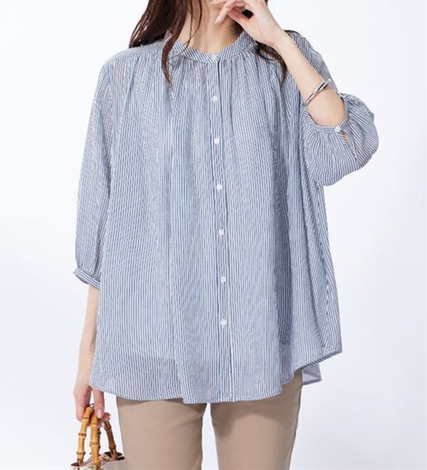 BELLUNA（ベルーナ）の「【新色追加】スラブ素材ギャザーデザインブラウス（ブラウス）」｜詳細画像