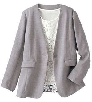 BELLUNA（ベルーナ）の「＜楽スタフィット＞ノーカラージャケット（ノーカラージャケット）」｜グレージュ