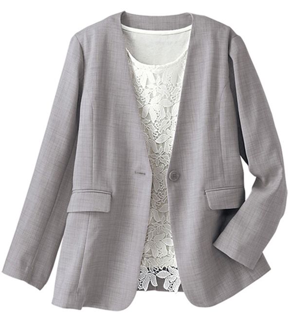 BELLUNA（ベルーナ）の「＜楽スタフィット＞ノーカラージャケット（ノーカラージャケット）」｜グレージュ