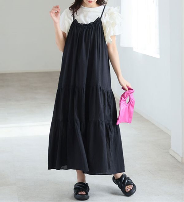 A HAPPY MARILYN（アハッピーマリリン）の「【Ｌ～６Ｌ】【風通るプレミアム】ティアード切替キャミワンピース（ロングワンピース）」｜ブラック