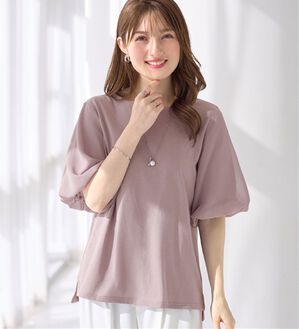 alotta（アロッタ）の「さらりと軽い袖異素材バルーンＴシャツ（カットソー）」｜ラベンダーグレー