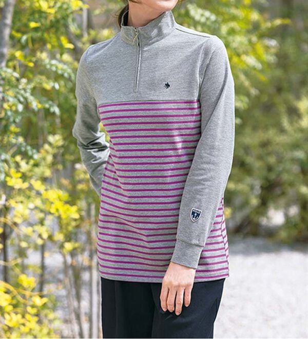 ルフラン（ルフラン）の「【２色組】【ＰＯＬＯ　ＢＣＳ】ハーフジップ切替ボーダープルオーバー（カットソー）」｜詳細画像