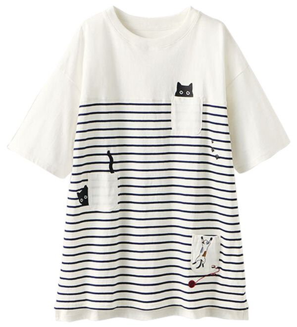 BELLUNA（ベルーナ）の「ネコ刺しゅうビッグプルオーバー（カットソー）」｜詳細画像